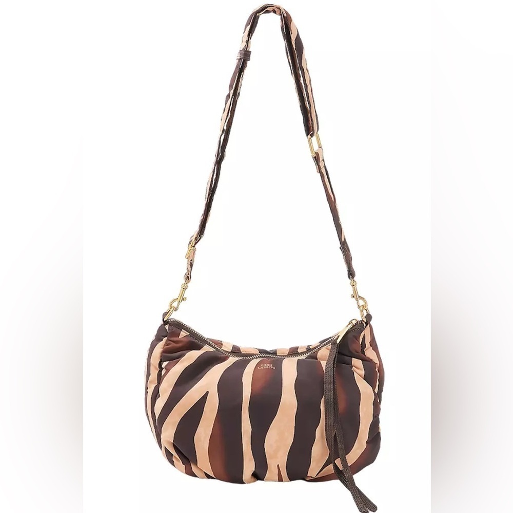 NWT Vince Camuto Nylon Crossbody Clutch bag Brown Zebra print zip closure 11”x8” - Picture 5 of 11